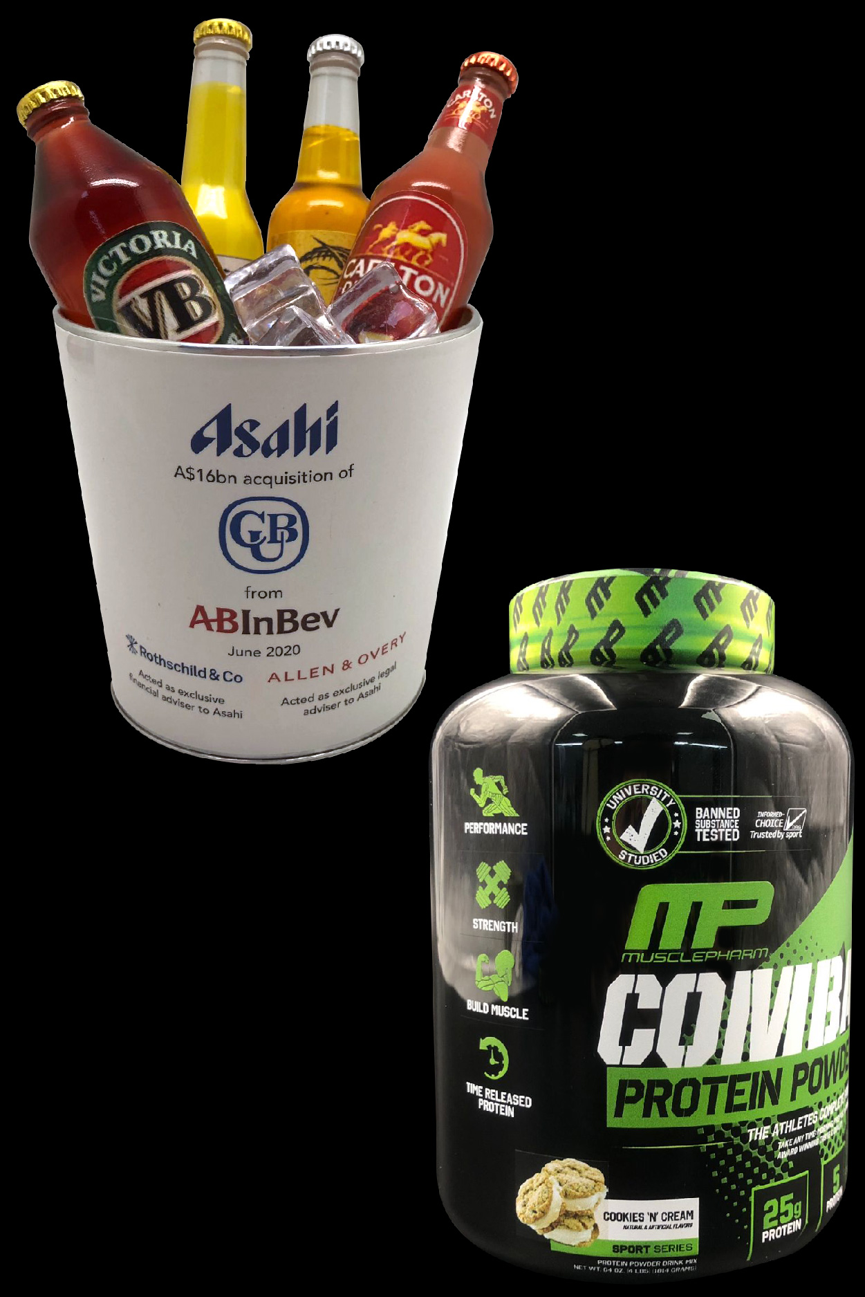 Custom Deal Toys Financial Tombstones for Asahi and for Protein Powder